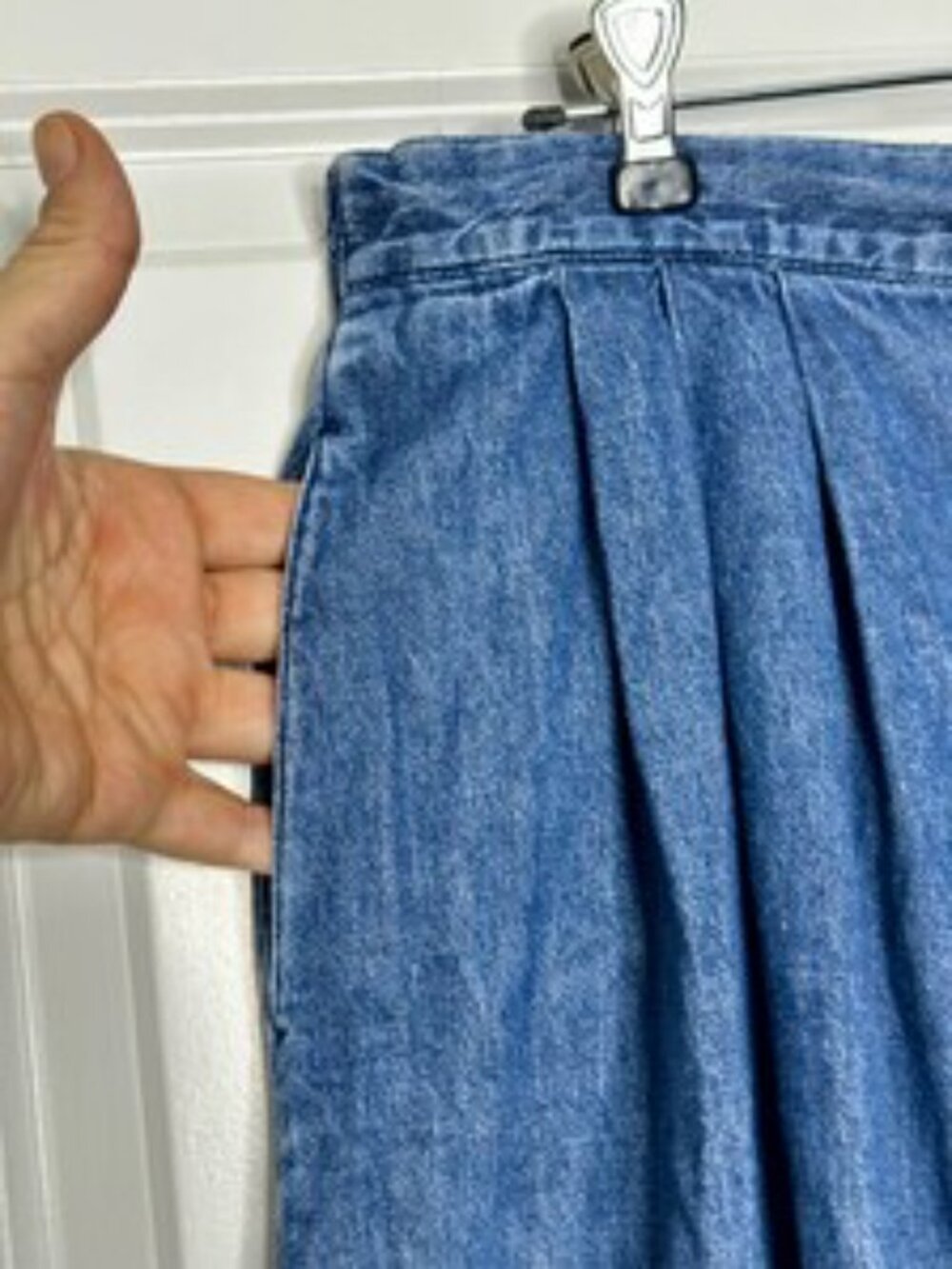 Vintage Lord Isaac's Sport Pleated Denim Midi Skirt Size 16 High Waist Blue Jean - Picture 5 of 8